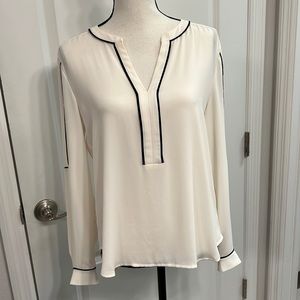 LOFT women’s cream & black trim blouse holiday/work - size small